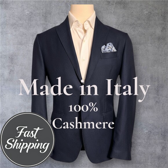 MONTEROSSO Made in Italy 100% Cashmere Mens Navy Blazer 40R Sport Coat Jacket - Picture 1 of 16